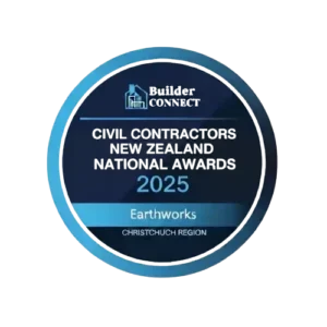 Earthworks Christchurch awards image showcasing recognition at the Civil Contractors New Zealand National Awards 2025 for excellence in earthworks and construction
