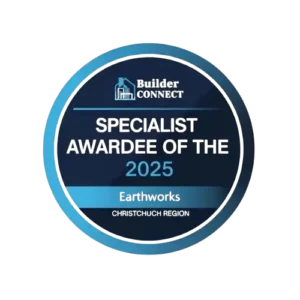 Earthworks Christchurch awards image highlighting recognition as the Specialist Awardee of the Year 2025 for excellence in professional earthworks services