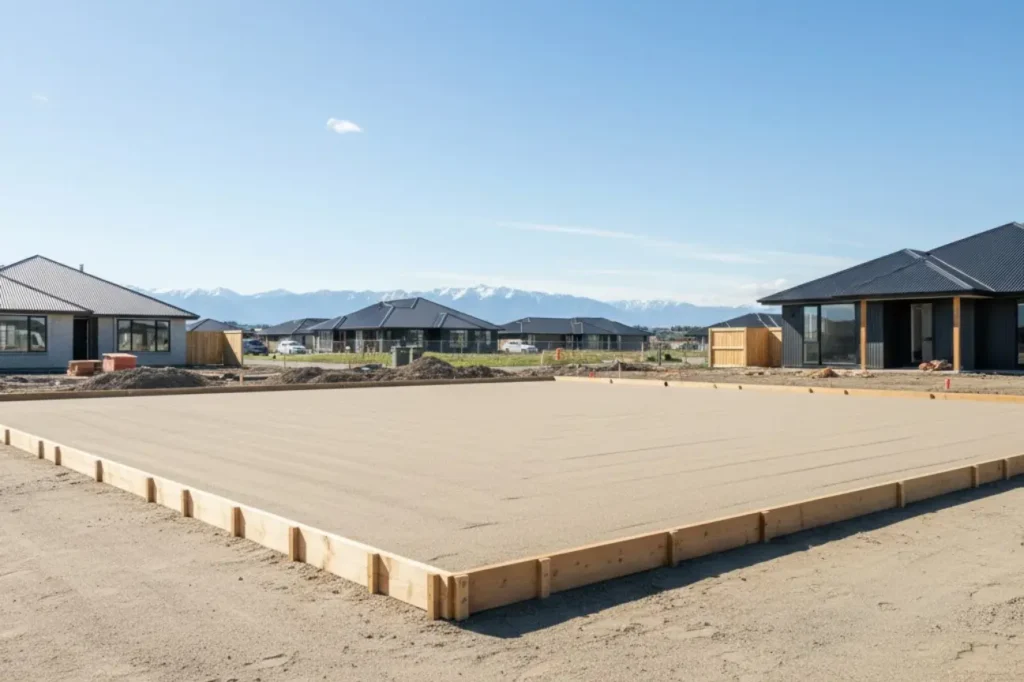 Earthworks Christchurch heavy machinery performing site preparation and foundation leveling for an about us page.